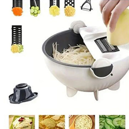 9 in One Drain Basket Vegetable Cutter Potato Slicer and Slicer Washing Basket Household Grater Drain Basket Vegetable Cutt