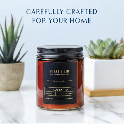 Palo Santo Candle, Premium Scented Candles for Men & Women | All-Natural Soy Candles, Rustic Home Decor Scented Candles | Ultra Clean Burn Amber Jar Candles, Non-Toxic Aromatherapy Candles