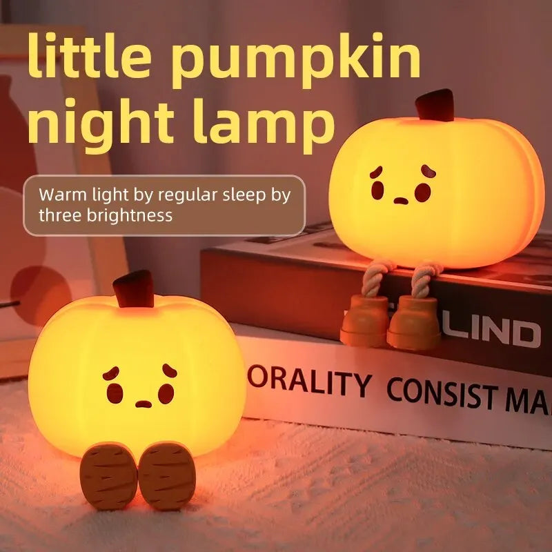 Touch Sensor Silicone LED Lamp Cute Pumpkin USB Rechargeable Nightlight Dimmable Mood Light for Bedroom Decor Birthday Gift