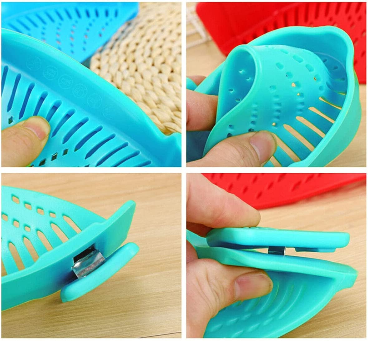 2 Pcs Clip on Strainer, Pot Strainer for Pasta Meat Vegetables Fruit, Silicone Strainer - Fit All Pots and Bowls.