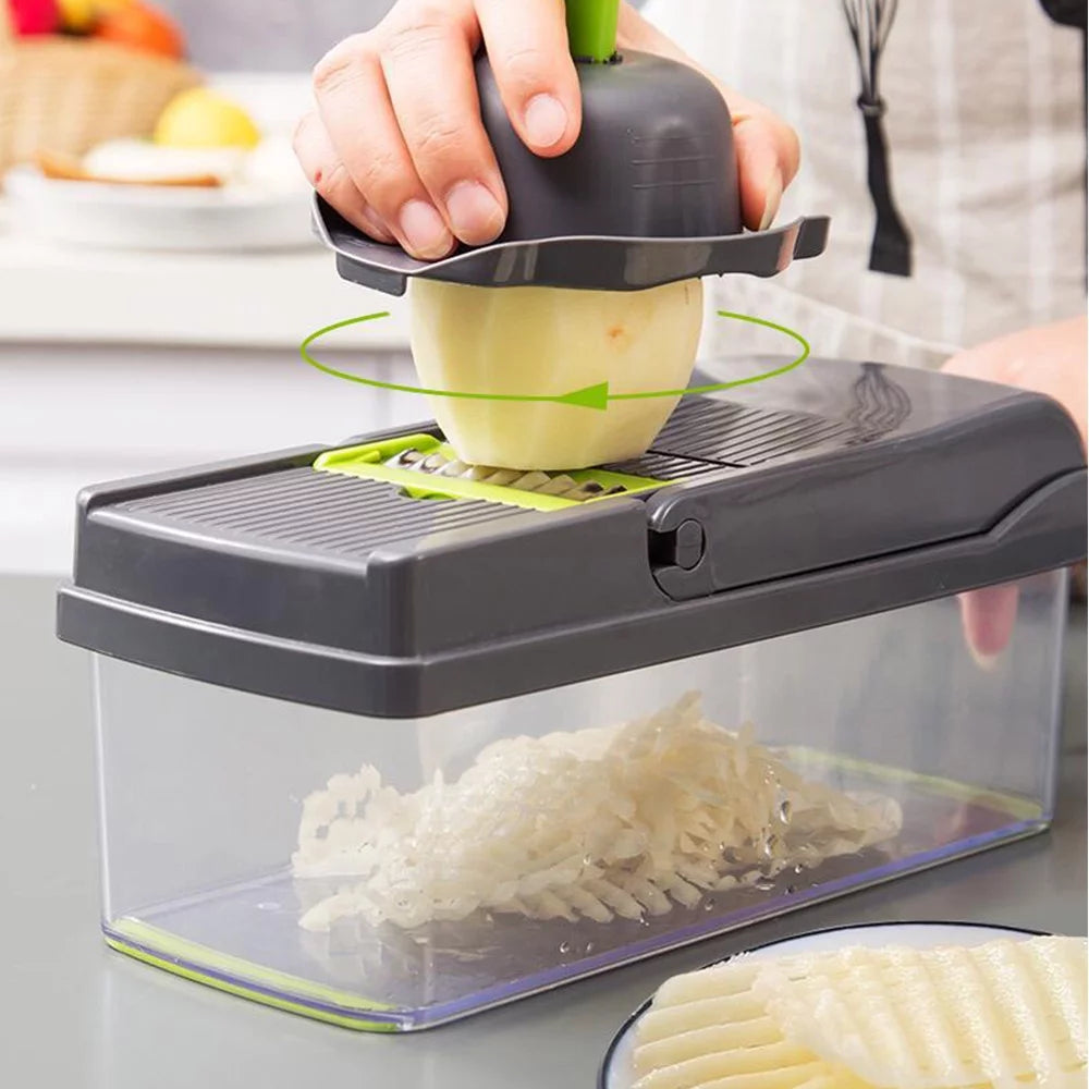 Vegetable Chopper 16 in 1 with Slicing Container 8 Blades Sink ABS and Stainless Steel Kitchen Accessories