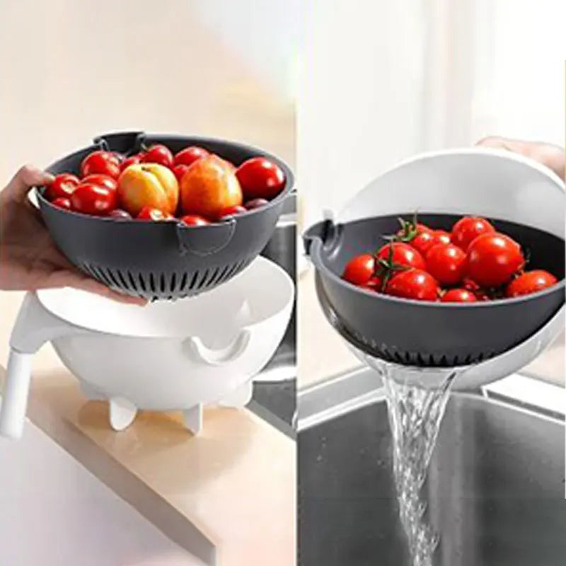 9 in One Drain Basket Vegetable Cutter Potato Slicer and Slicer Washing Basket Household Grater Drain Basket Vegetable Cutt