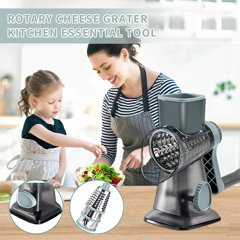 3 in 1 Rotary Cheese Grater Versatile Manual Vegetable Slicer Peanut Nuts Grinder Cheese Vegetable Shredder Clear JT242